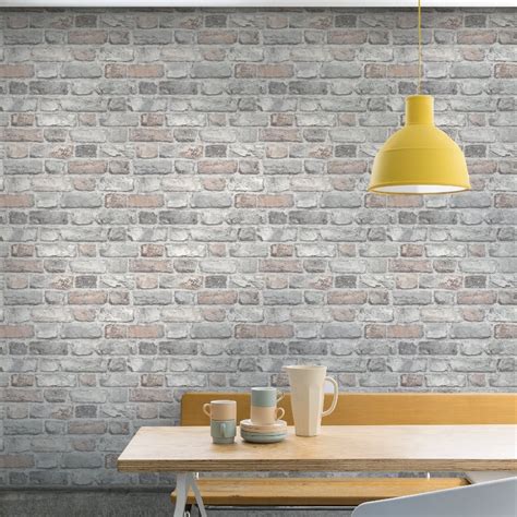 Grandeco Vintage House Brick Pattern Wallpaper Faux Effect Textured