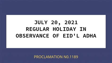 July 20 2021 Regular Holiday In Observance Of Eidl Adha Newstogov