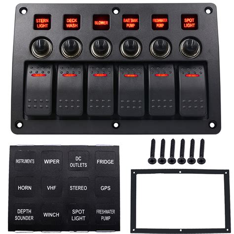 Mgoodoo 3 Pin 6 Gang Rocker Switch Panel Circuit Breakers Red Led 12v