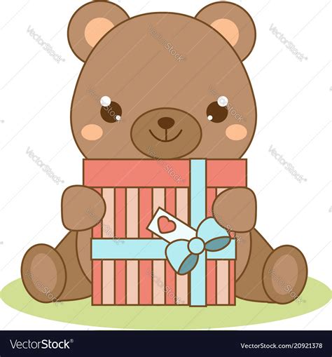 Cute Teddy Bear Holding T Box Kawaii Style Vector Image