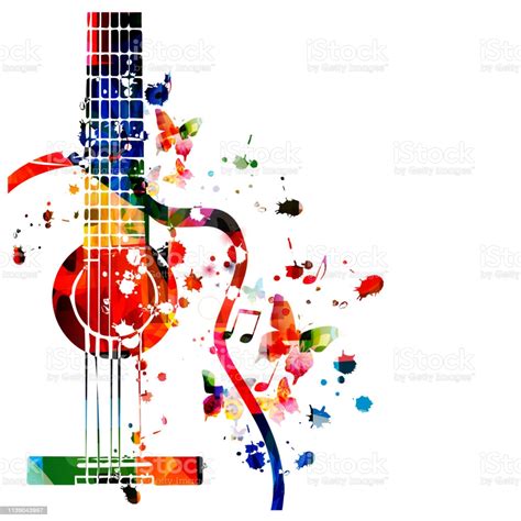 Colorful Guitar With Music Notes Stock Illustration