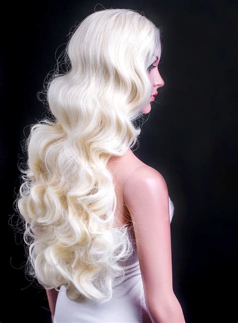 Ladies Platinum Blonde Long Wavy Fringeless Wig Forever Young