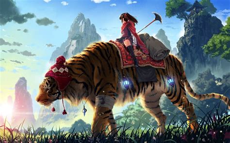 Anime Girl On Tiger 1680x1050 Wallpapers