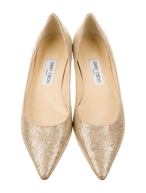 Jimmy Choo Glitter Pointed-Toe Flats - Shoes - JIM60439 | The RealReal