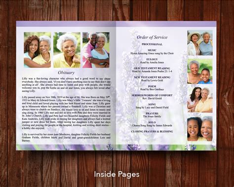 4 Page Lavender Funeral Program Template 11 X 17 Inches Funeral