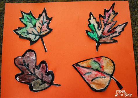 Fall Craft Black Glue And Salt Leaves Fall Kindergarten Crafts