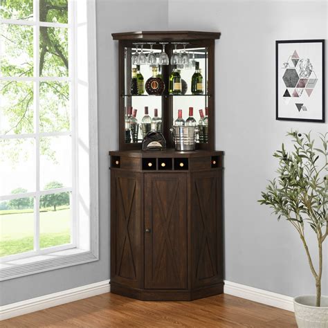 Gramercy Way Corner Bar Unit With Two Glass Shelves Built In Wine Rack