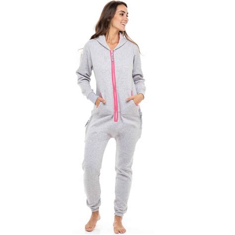 Women S Grey Pink Adult Onesie One Piece Non Footed Pajama Jumpsuit