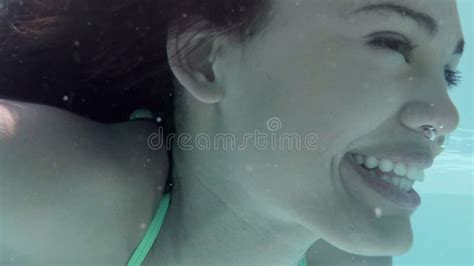 Pretty Woman Swimming Underwater In Pool Stock Footage Video Of