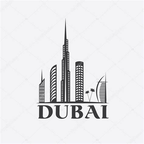 Watercolor drawing that features dubai skyline with silhouettes of classic buildings and cultural landmarks. Dubai City Skyline vector design template — Stock Vector ...