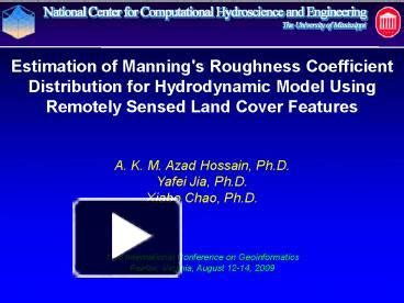 PPT Estimation Of Manning S Roughness Coefficient Distribution For Hydrodynamic Model Using