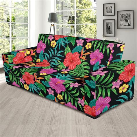 Hibiscus Red Hawaiian Flower Sofa Slipcover Jorjune