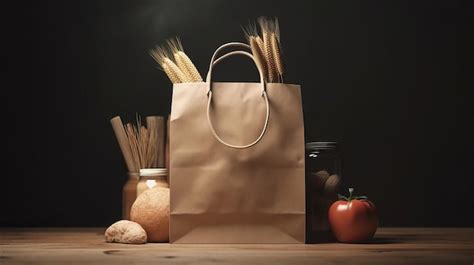 Premium Ai Image Paper Bag Full Of Groceries