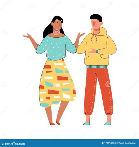 Two People Talking Happy Cartoon Couple Having A Conversation Stock