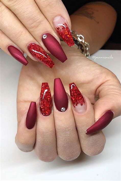 Matte Red Nails With Silver Glitter Ferne Mccann Square Silver