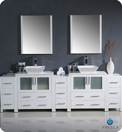 Bathroom vanity and linen closet combo | home decor. 96" Modern Double Sink Bathroom Vanity Vessel Sinks with ...