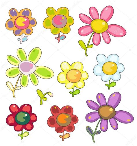 Conjunto De Flores Dibujos Animados — Vector De Stock © Ievgeniiaz