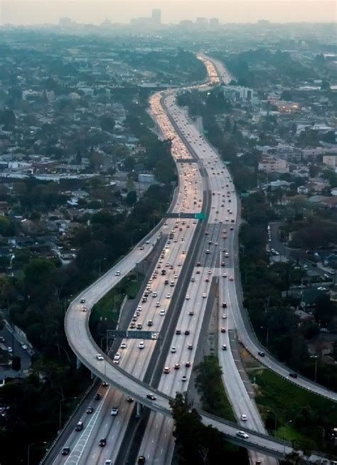 Aerial Image Los Angeles Evening Traffic On Santa Monica Freeway