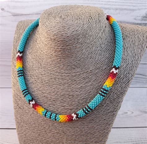 Turquoise Beaded Choker Necklace Native American Inspired Etsy