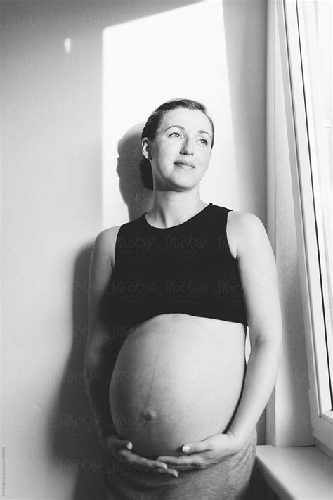 Portrait Of Happy Pregnant Brunette Girl Posing Against Hot Sex Picture
