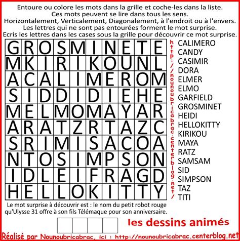 Voici une table de mots croisés pour s'entraîner au masculin et au féminin. Mots Cachés pour Enfants… Thème : Dessins Animés *2 ...