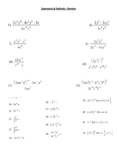 Rational Exponents And Radicals Worksheet With Answers