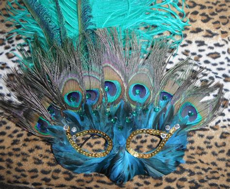 Peacock Feather Mask Costume Masquerade Ball Handmade Etsy Feather