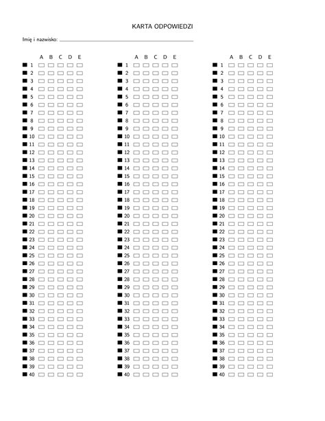 Blank Answer Sheet Template 1 100