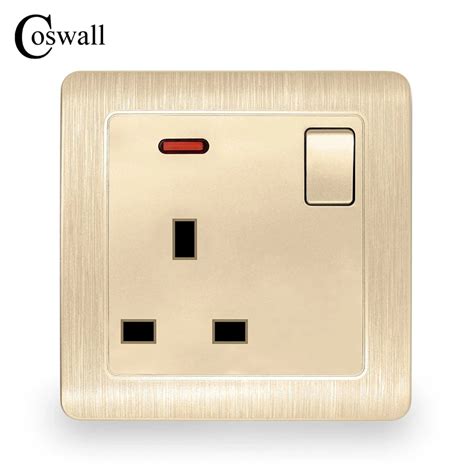 Coswall Wall Power Socket 13a Uk Standard Switched Outlet With Red Neon