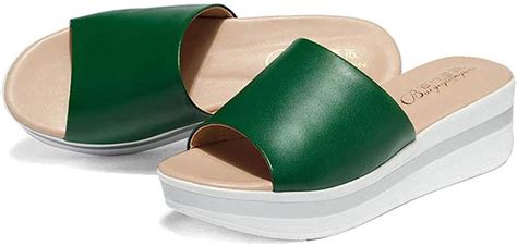 Chyjoey Womens Summer Platform Faux Leather Slide Sandals Comfortable
