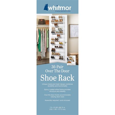 Whitmor 12 Tier Over The Door Mesh Shoe Rack 36 Pair Metal White