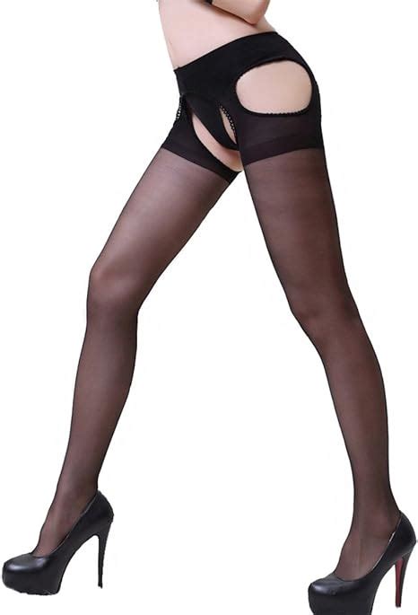 lkxharleya sexy women open crotch stockings ultra thin elastic tight pantyhose black