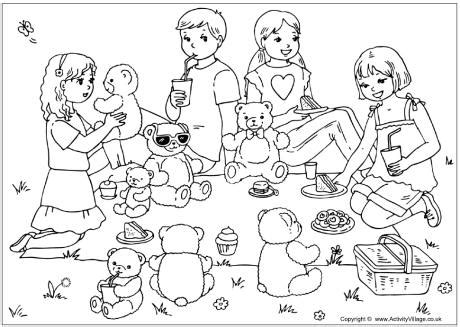 Preschoolers, toddlers and kids love to take coloring pages of teddy bear to the picnic. Teddy Bears' Picnic Colouring Page