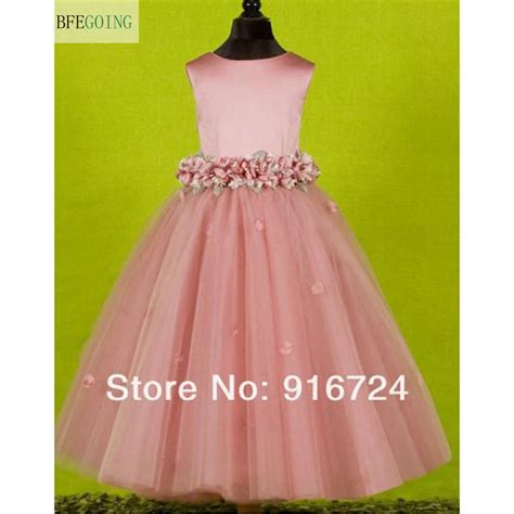 Actual Images Satin Tulle A Line Flower Girl Dress Flowers On The Waist