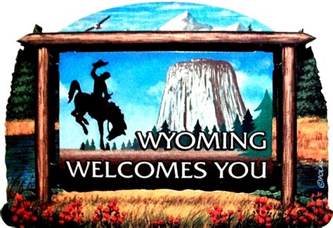 Wyoming State Welcome Sign Wood Fridge Magnet