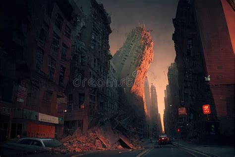 Earthquake In New York City Nyc Disaster Illustration Generative Ai