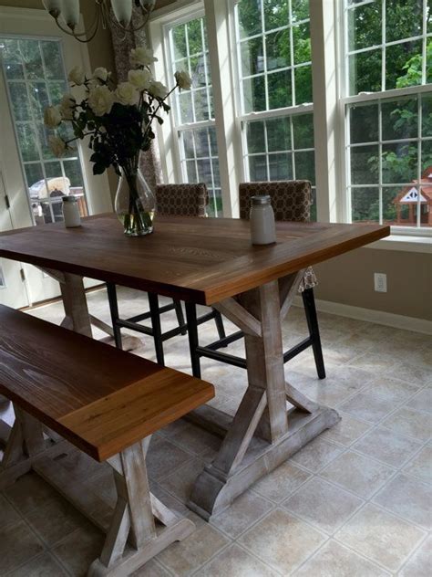 Build yourself a small breakfast nook with this distinctly shaped counter height table. Image result for reclaimed wood counter height table ...