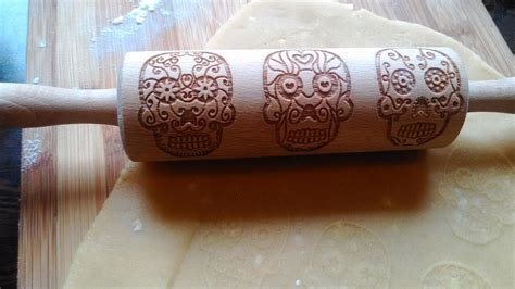 Mini Laser Engraved Rolling Pin With Sugar Scull Pattern Etsy