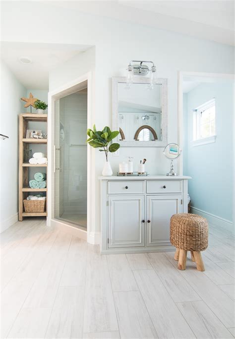 Chrome or brushed nickel tapware Coastal Master Bathroom Makeover - The Lilypad Cottage