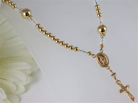 14k Gold Catholic Rosary Necklace