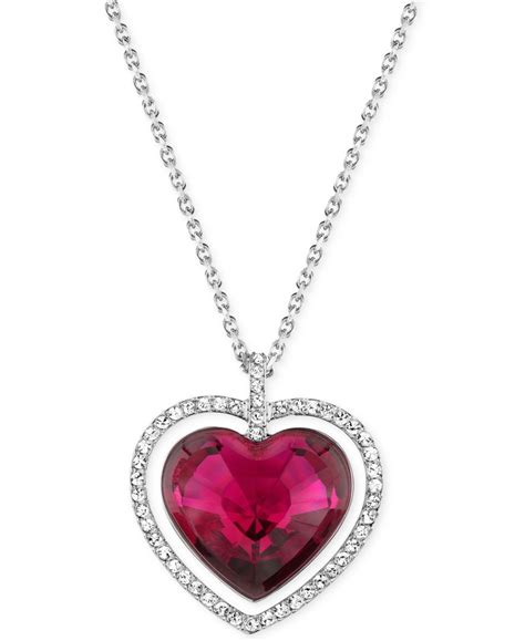 Swarovski Rhodium Plated Red Crystal Heart Pendant Necklace