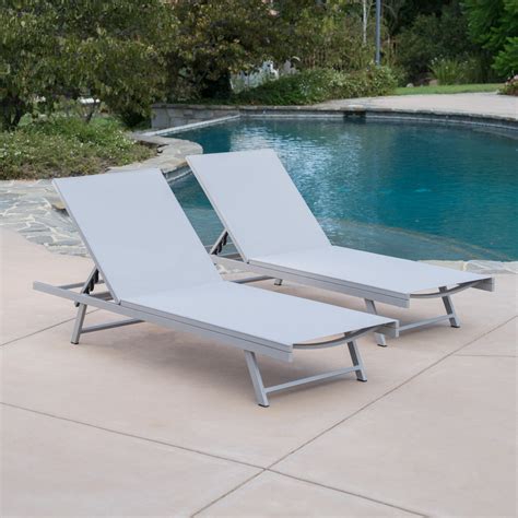 Holm Outdoor Gray Mesh Chaise Lounge With Aluminum Frame Gdf Studio