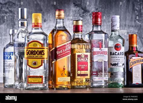 Bottles Of Assorted Global Hard Liquor Brands Stock Photo Alamy