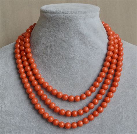Orange Pearl NecklaceTriple Pearl NecklaceWedding Etsy