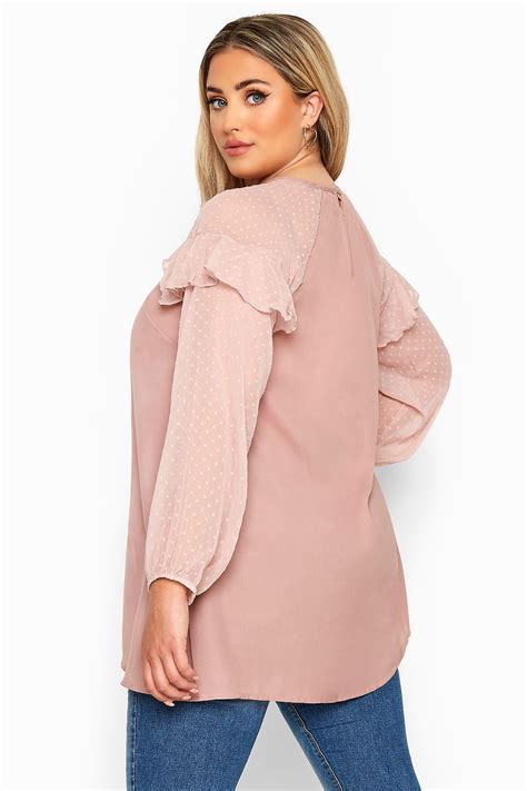 Limited Collection Pink Frill Dobby Mesh Sleeve Top Yours Clothing