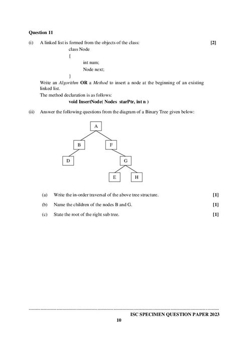 Isc Class Computer Science Specimen Paper Pdf Oneedu