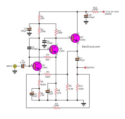 Transistors Dynamic Microphone Preamplifier Circuit With Pcb