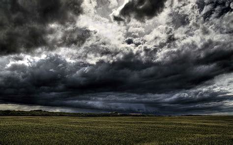 Hd Wallpaper Dark Clouds Rolling In Field Stormy Flat Land Nature