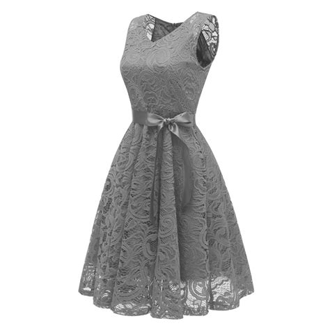 Floral Lace Bowknot Sleeveless Retro Cocktail Prom A Line Midi Dress