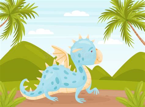 Cartoon Cute Baby Dragon With Wing And Tail Vector Illustration Stock